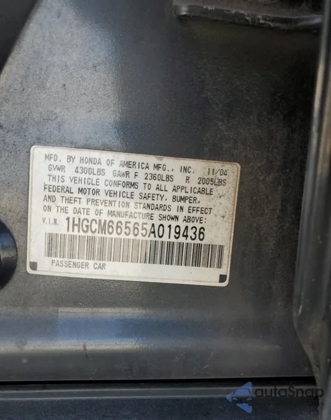 2005 Honda Accord Ex from USA, damaged, VIN 1HGCM66565A019436